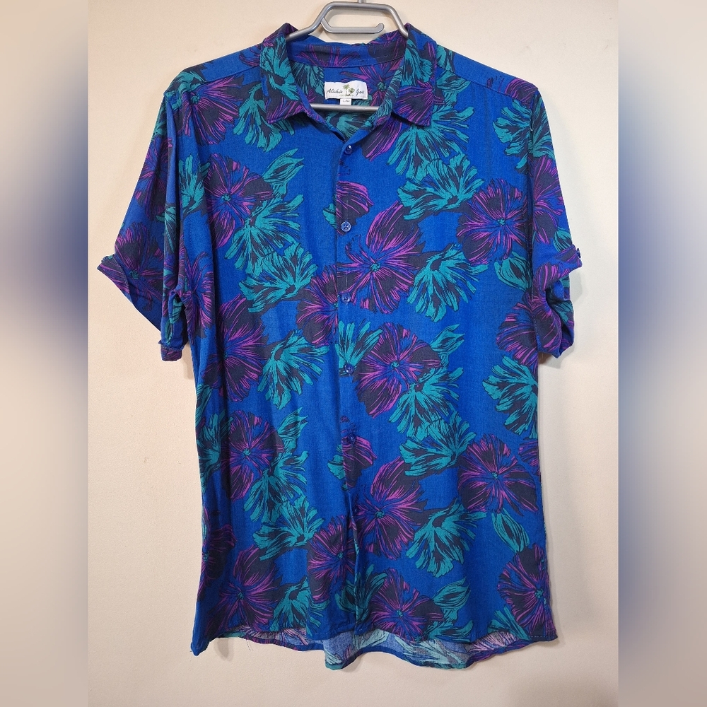 Aloha Joe L Hawaiian Floral Shortsleeve Button-up Rayon Shirt